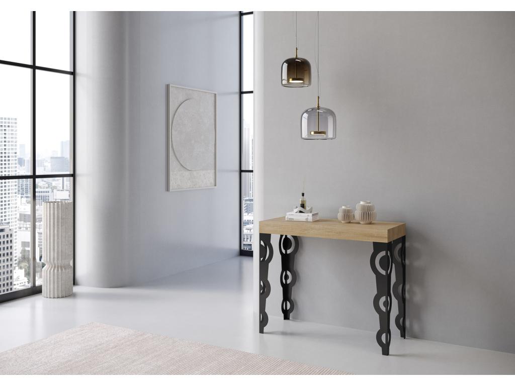 Console extensible style oriental Boislis 90x40-196 ou 90x40-300-Couleur Blanc-Support 2 pieds-5 rallonges fines HRTM43961