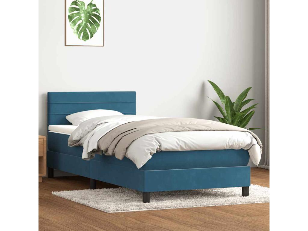 Sommier à Boislis de lit et matelas bleu foncé 90x220 cm velours LGMF22512