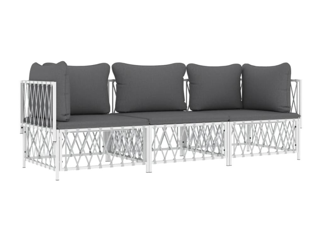 Salon de jardin avec coussins 3 pcs blanc acier SSTS74224
