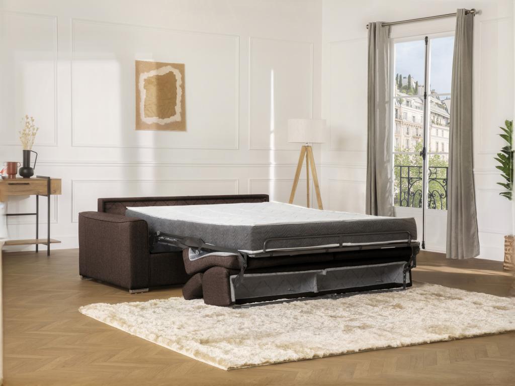 Canapé 2 places convertible express en tissu marron - couchage 120 cm - Matelas 14 cm avec mémoire de forme Boislis DPDR50710