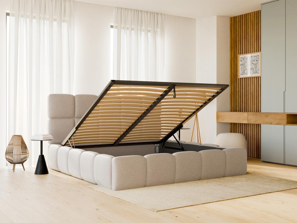 Lit coffre 160x200 cm - Tissu chiné - Beige - Boislis YPEJ00829