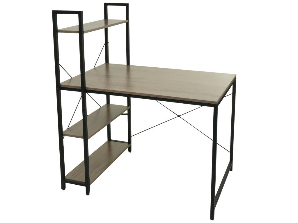 Bureau avec étagère Boislis-K81 - table d'ordinateur portable table de travail - 100x60cm métal MDF - gris-brun PVMX63886