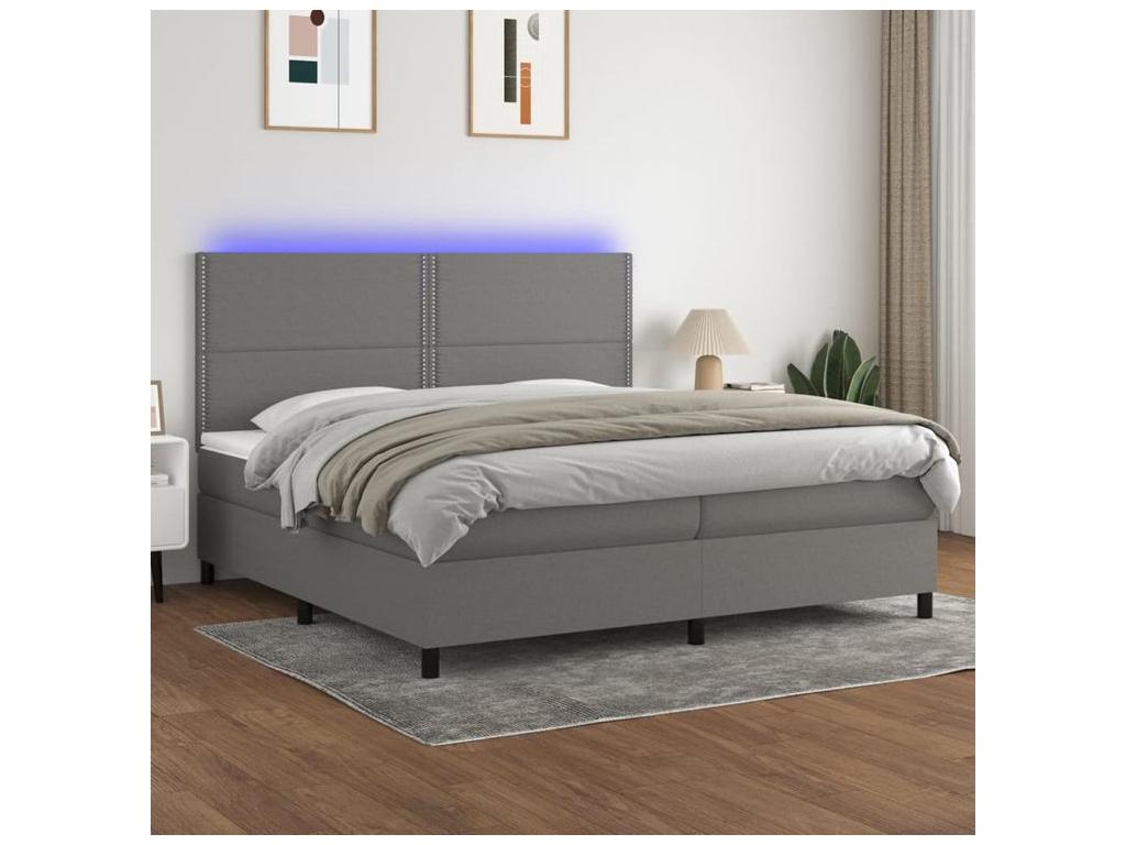 Sommier à Boislis de lit et matelas et LED Gris foncé 200x200 CLIY47687