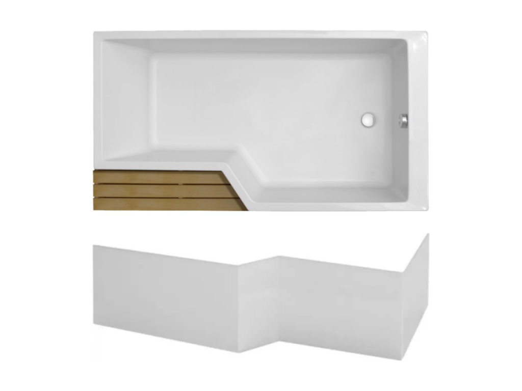 Pack baignoire bain douche antidérapante 170x90 Boislis Neo blanc mat version droite tablier XZUX95401