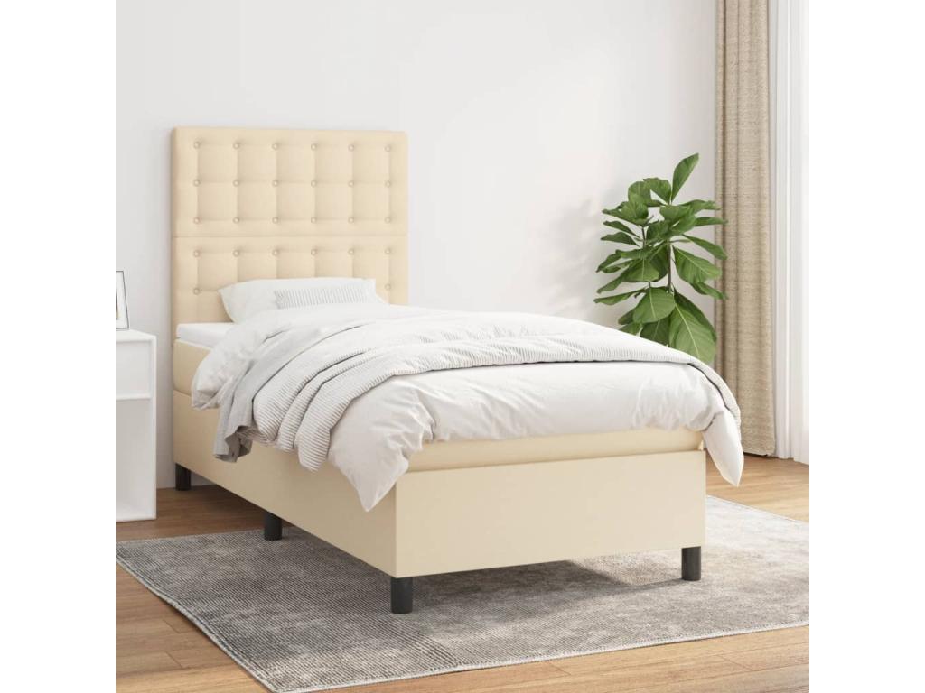 Lit à sommier tapissier et matelas Crème 90x190 cm Tissu OVMW93259