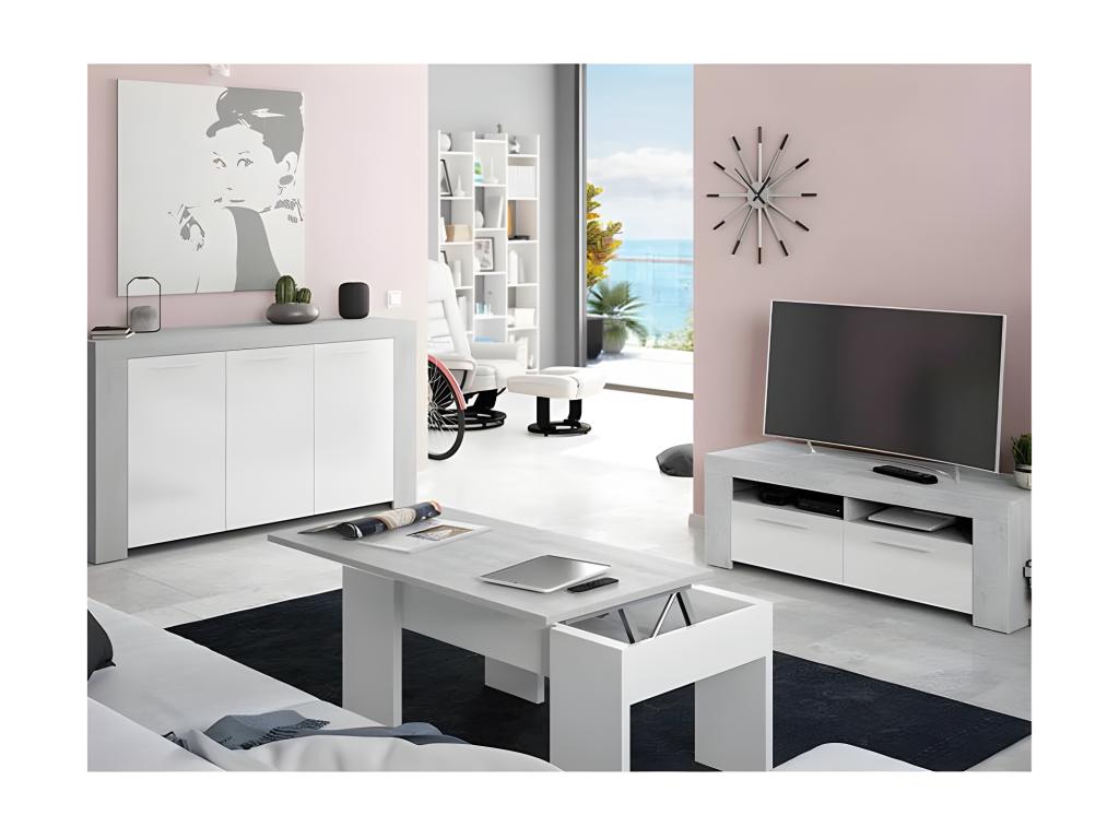 Séjour complet Blanc/Béton ciré clair - Boislis OLTW48693