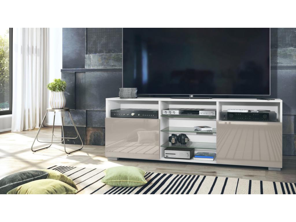 Meuble TV Blanc Mat Et Sable Laqué lxhxp 146x54x35 Cm CGAD66935