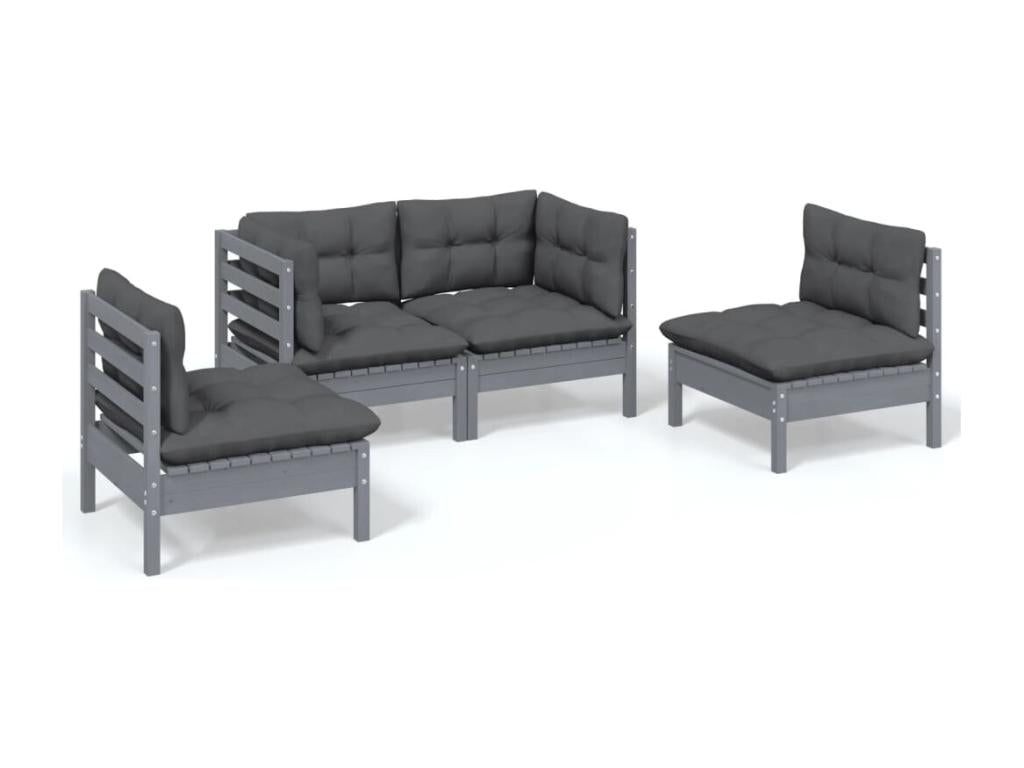 Salon de jardin 4 pcs avec coussins bois de pin massif OTXM32435