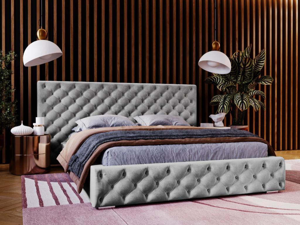 Lit rembourré avec rangement - 160x200 - lit double - Mobenze - gris - Mobenze VBPI17223