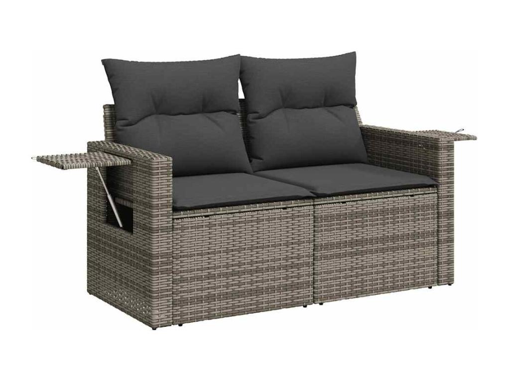 Salon de jardin 4 pièces avec coussins gris résine tressée ECAS42308