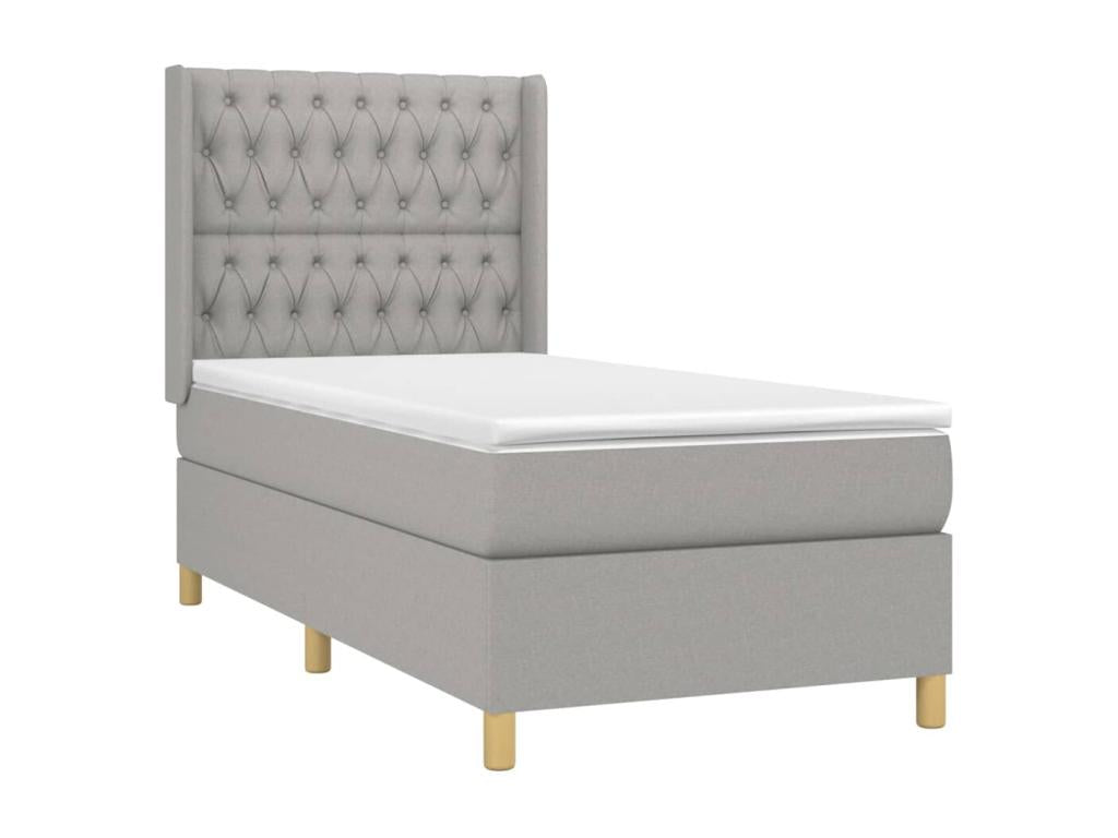 Sommier tapissier matelas et LED Gris clair 100x200 cm Tissu TFMF82785