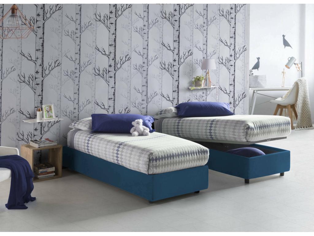 Lit simple Boislis Lit coffre avec revêtement en tissu Made in Italy Ouverture frontale avec matelas 80x190 cm inclus Bleu IOZQ30161
