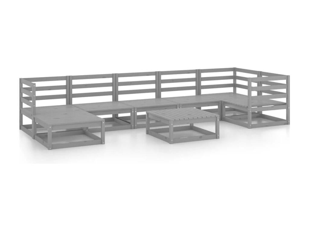 Salon de jardin 8 pièces gris bois de pin massif WEYM24621