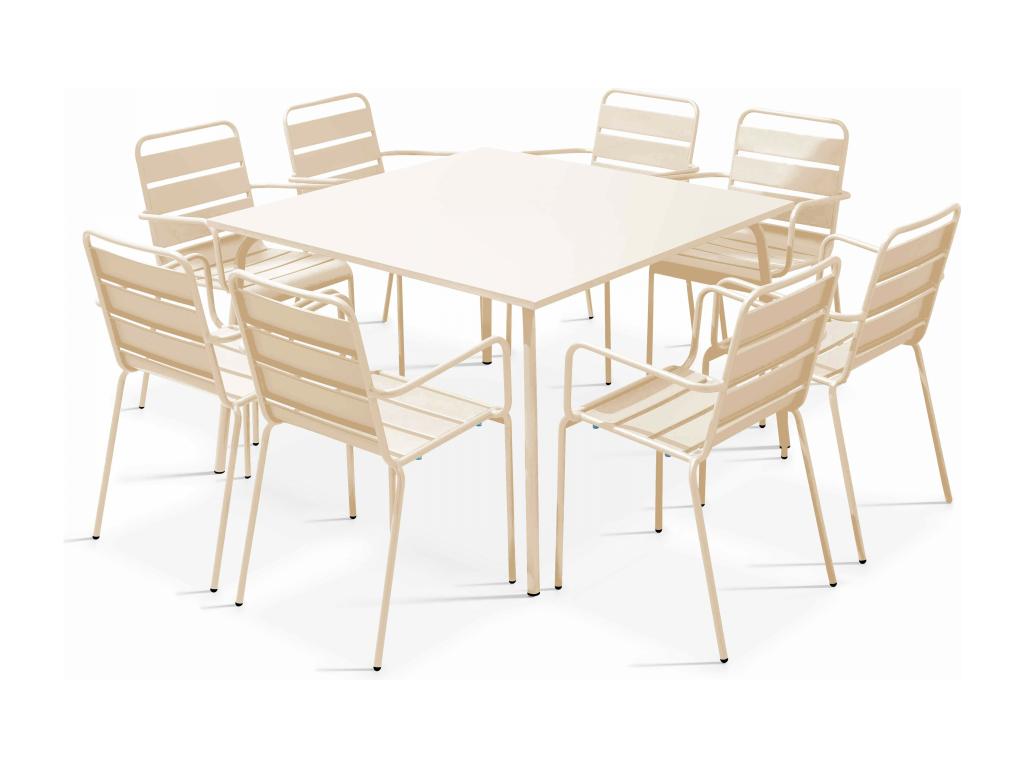 Ensemble table de jardin carrée et 8 fauteuils en métal ivoire - Boislis TYLG24900