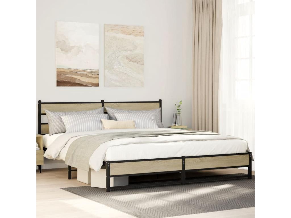 Cadre de lit en métal sans matelas chêne Boislis 180x200 cm QTEZ99108