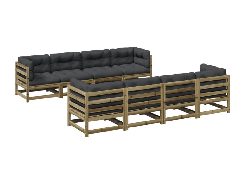 Salon de jardin 9 pièces avec coussins bois de pin imprégné EEBL60369