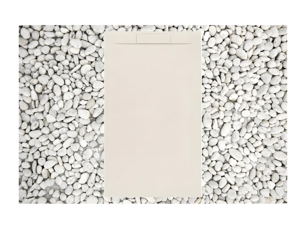 Receveur de douche 80x195 cm Beige Boislis PLUS en résine et poudre de marbre avec grille latérale en résine de marbre SPTG75611