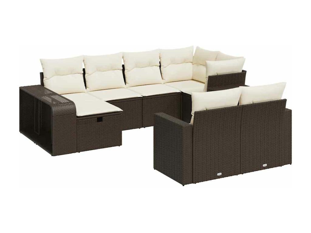 Salon de jardin 10 pcs avec coussins marron résine tressée QSPE61543