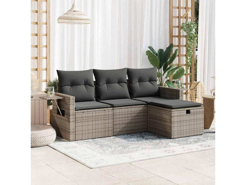 Salon de jardin 4 pièces avec coussins gris résine tressée ECAS42308