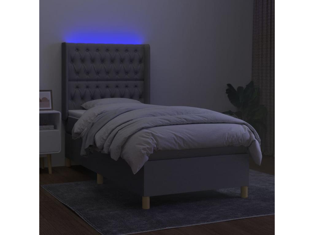 Sommier tapissier matelas et LED Gris clair 100x200 cm Tissu TFMF82785