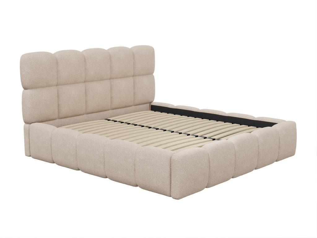 Lit coffre 160x200 cm - Tissu bouclette - Beige - Boislis MYTS46332