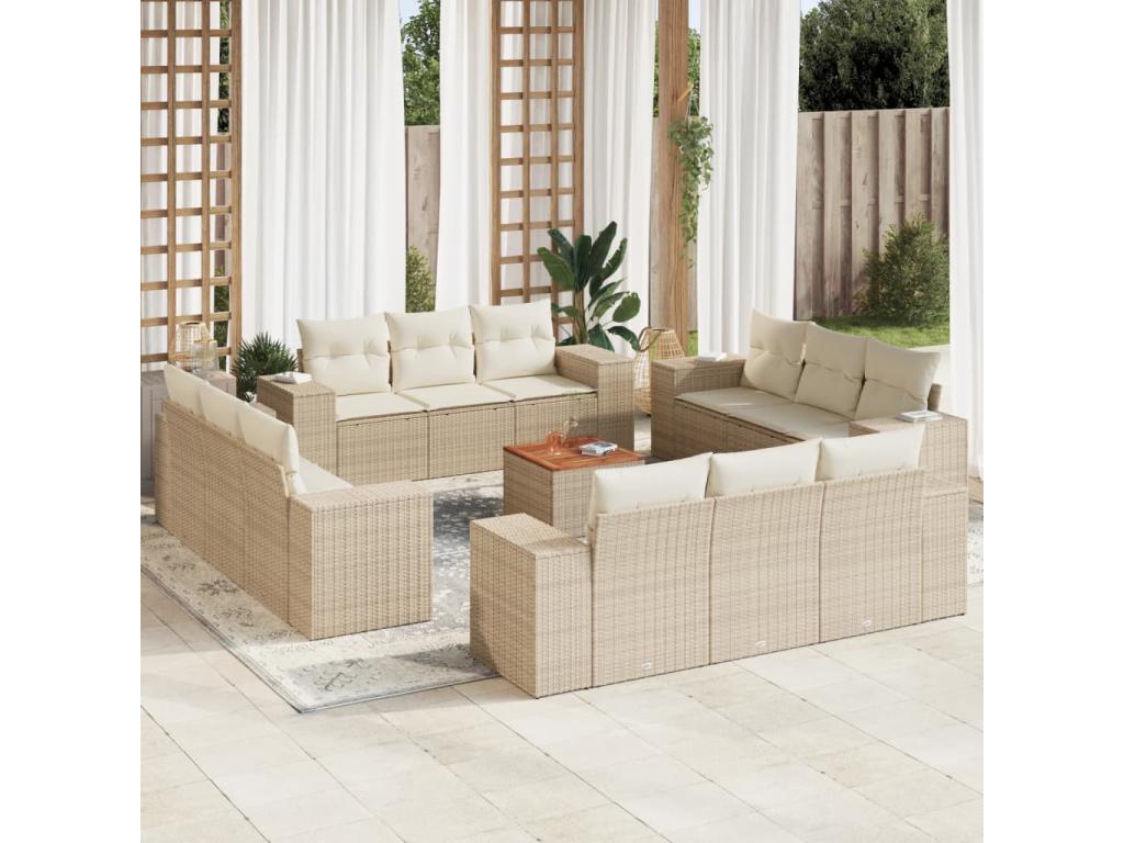 Salon de jardin avec coussins 13 pcs beige résine tressée APCZ47514