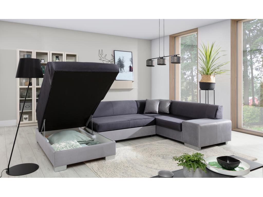 Canapé convertible panoramique simili cuir marron avec coffre de rangement Boislis 320cm-Coffre de rangement à gauche TMGL32928