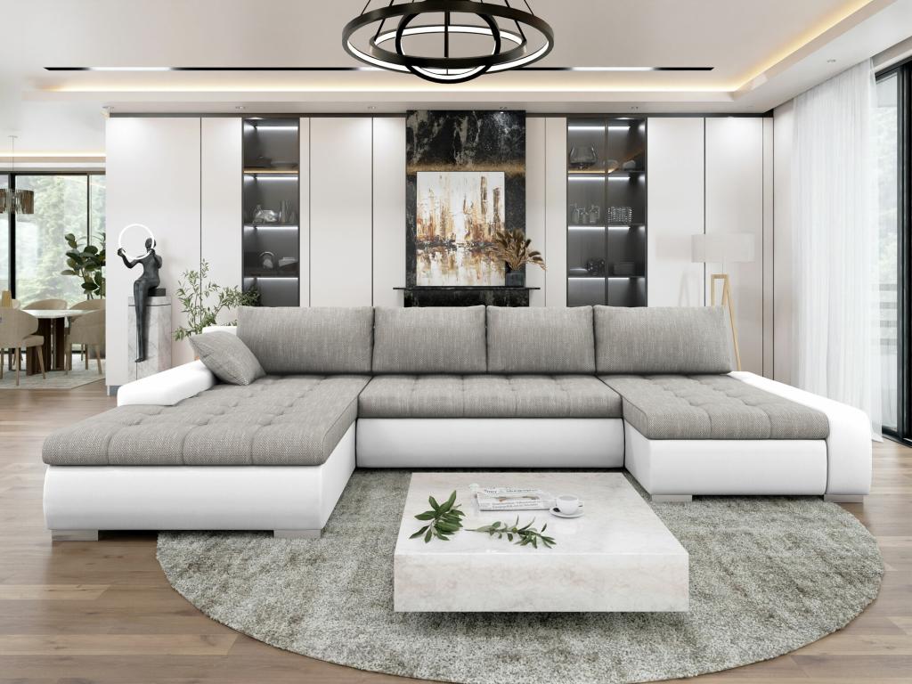 Canapé d'angle Boislis 106 Gris Fonction de couchage Boîte de literie 394x213x80cm DEAL03407