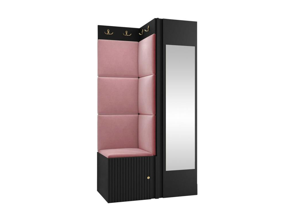 Meuble d'entrée Boislis 391 186x82x46cm Miroir Noir - Rose MDF - Stratifié - Tapisserie JTPE97741