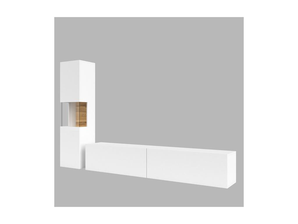 Ensemble vitrine et meuble TV collection Boislis- Couleur blanc et chêne. IMUN22516