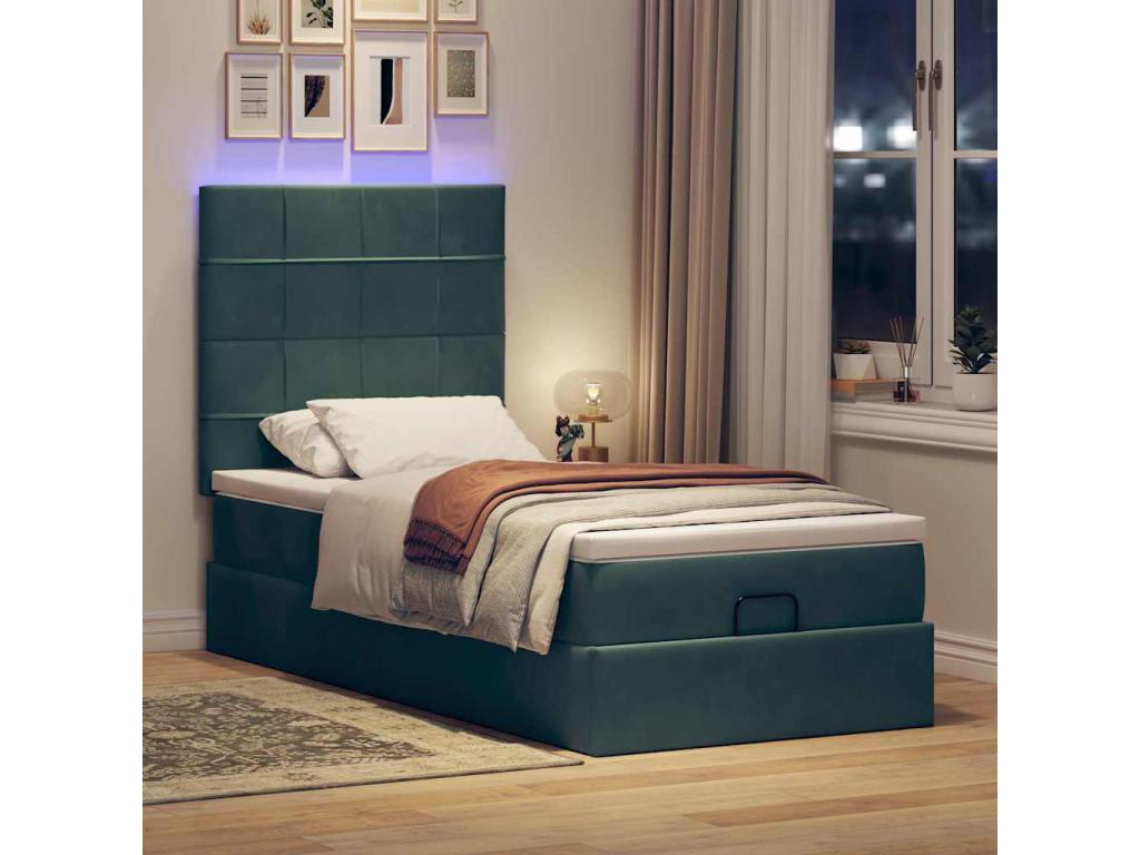 Cadre de lit ottoman avec matelas vert foncé 90x200 cm velours KWRK62434