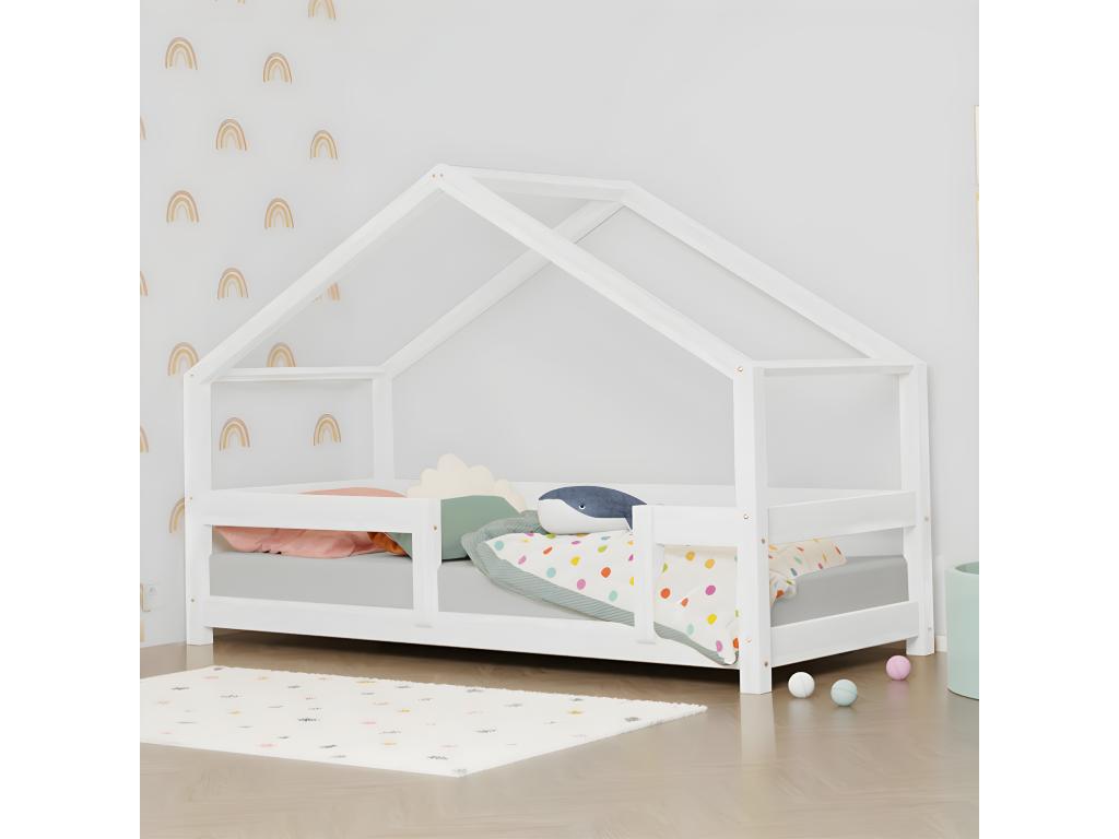 Lit cabane 120x190 Lucky avec barrières - Blanc DDGY69745