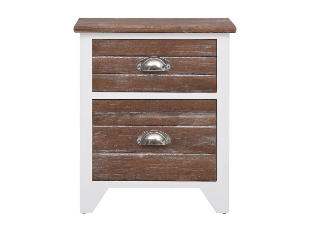 Mobenze - Table de chevet 2 pcs avec 2 tiroirs Marron et blanc BBQS10893