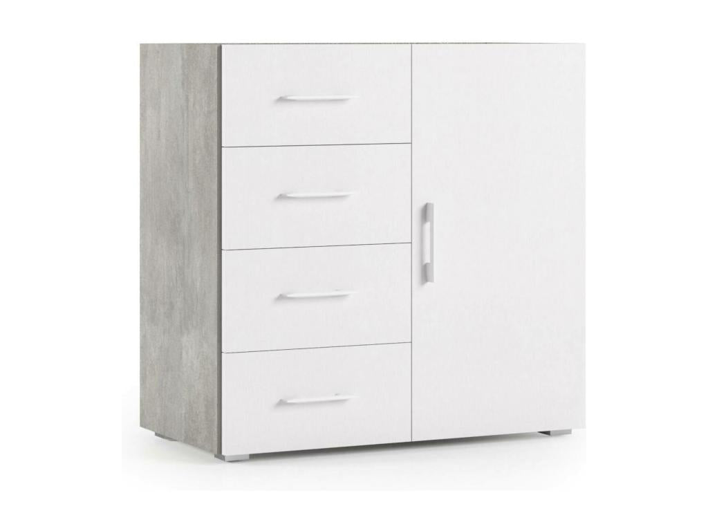 Buffet Boislis Buffet avec 1 porte et 4 tiroirs Buffet de salon Armoire polyvalente avec étagères Made in Italy 90x41h87 cm Blanc et Ciment ASTR53973
