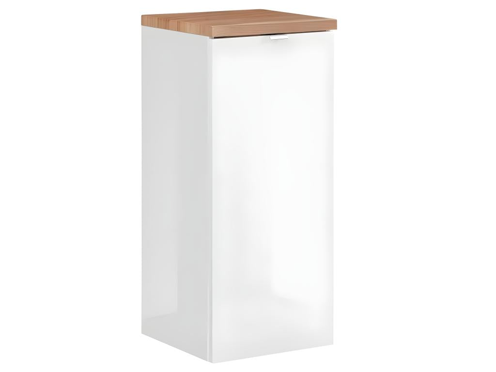 Meuble bas de salle de bain avec panier à linge inclus - Chêne artisanal doré et blanc brillant - L35-H80-P35 - Boislis NFTW99615