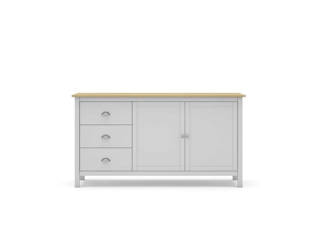 Buffet 2 portes 3 tiroirs Blanc/Bois - VOLCAN EZQN08239