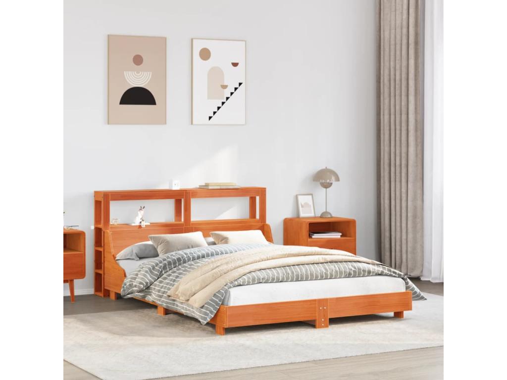 Cadre de lit sans matelas cire marron 160x200cm bois pin massif UEBV15667