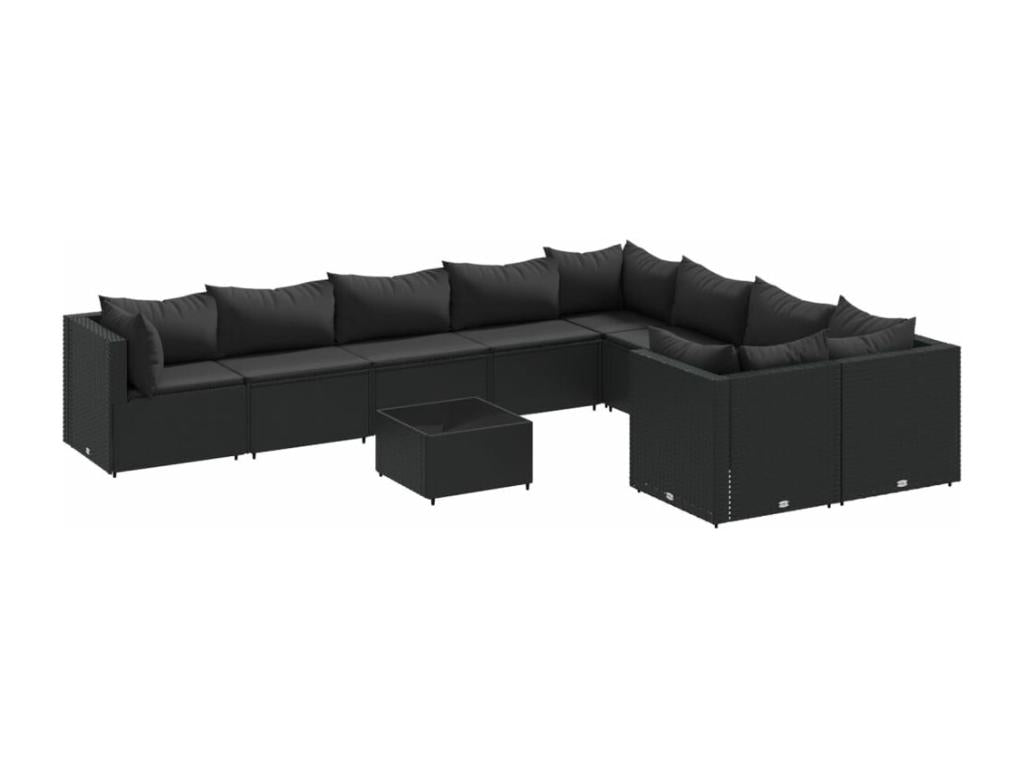 Salon de jardin 10 pièces avec coussins noir résine tressée TPST57851