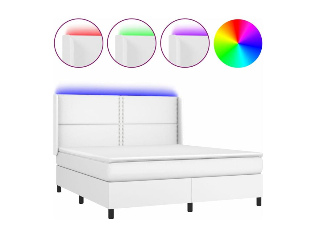 Sommier à Boislis de lit matelas LED Blanc 180x200 Similicuir TSSL93342