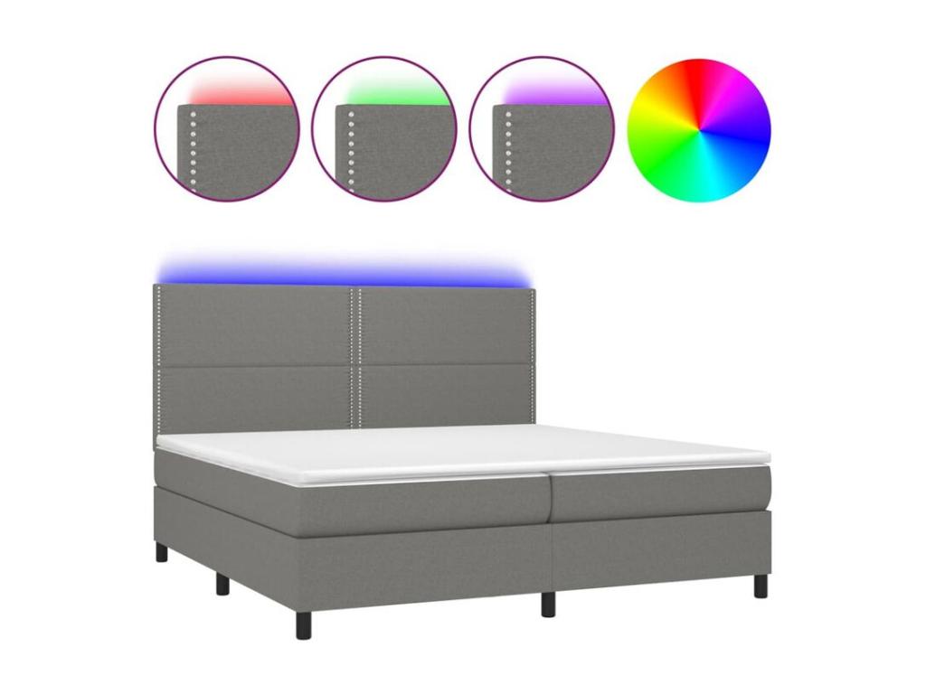 Sommier à Boislis de lit et matelas et LED Gris foncé 200x200 CLIY47687