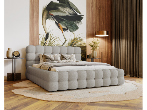Boislis Lit Boislisé Parlas Bis - Lit double 200x200 avec Sommier à Boislis Rangement - tissu bouclé Gris clair Anthologie 15 MGBF17400