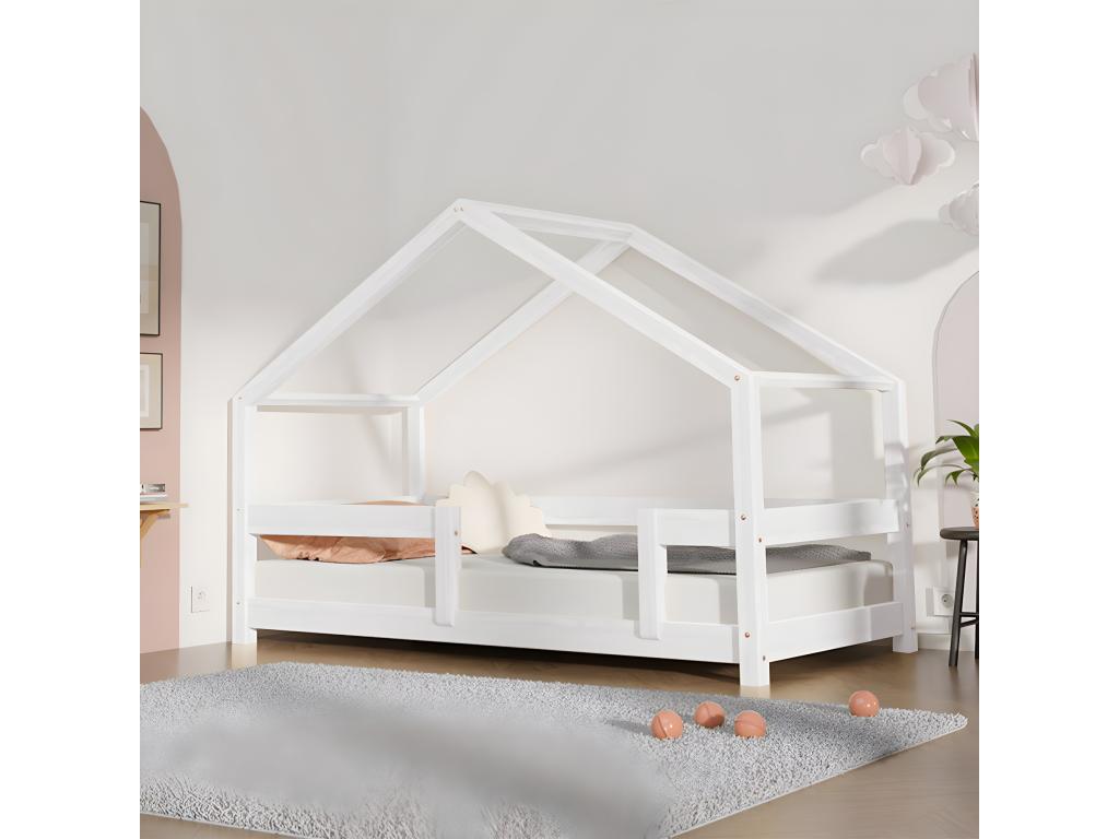 Lit cabane 120x190 Lucky avec barrières - Blanc DDGY69745