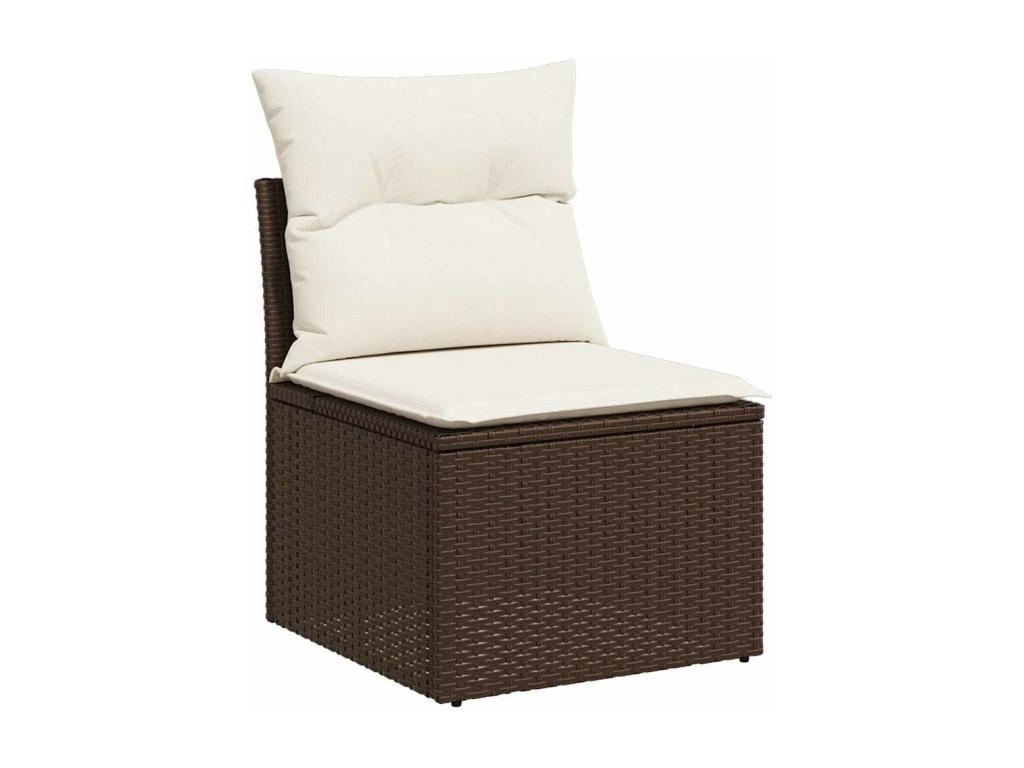 Salon de jardin 4 pièces avec coussins marron résine tressée NQMT63962