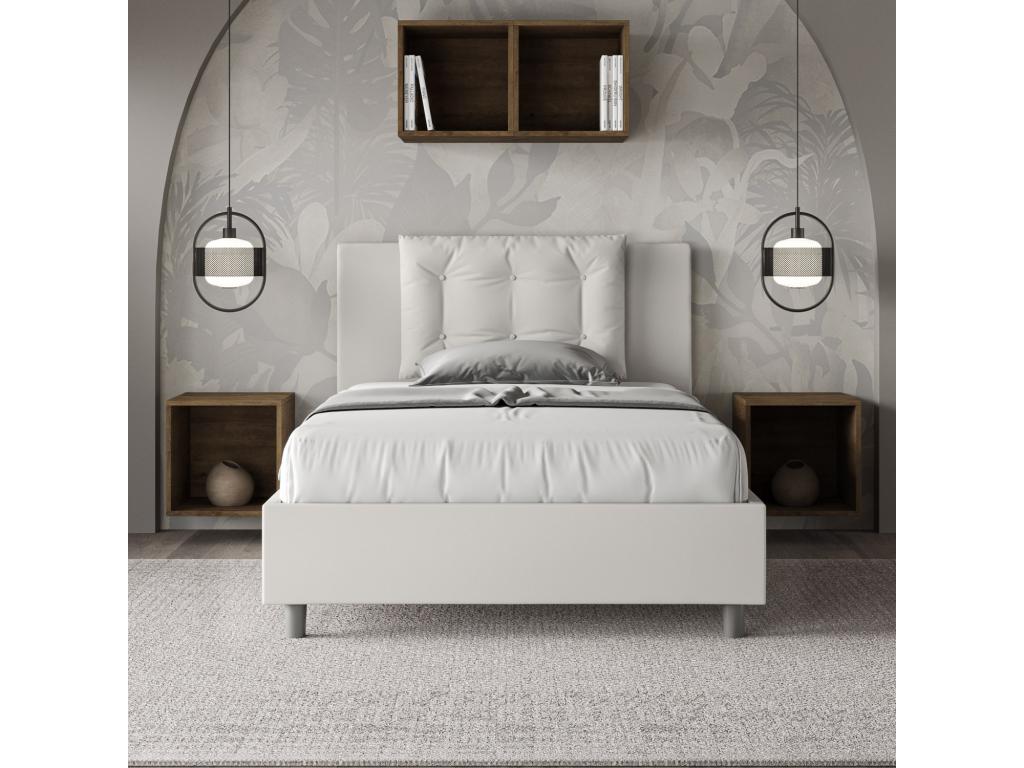 Lit 1 place et demi coffre rembourré 120x210 similicuir blanc Boislis IDGE31286