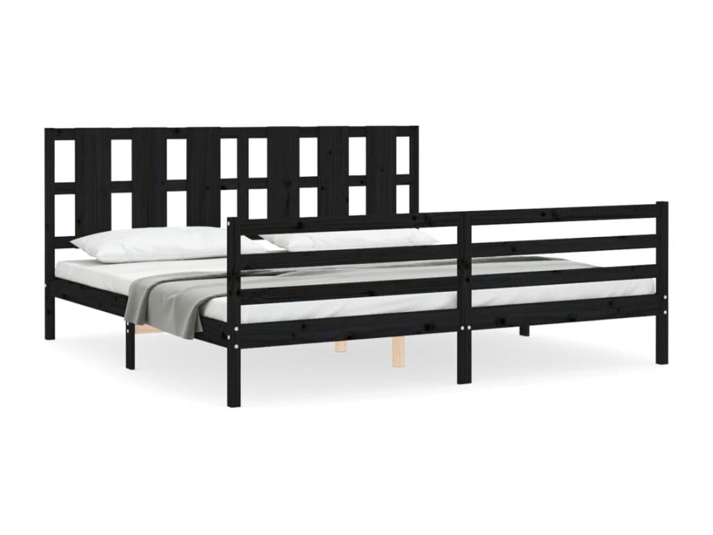Cadre de lit avec tête de lit noir 200x200 cm bois massif TERB15389