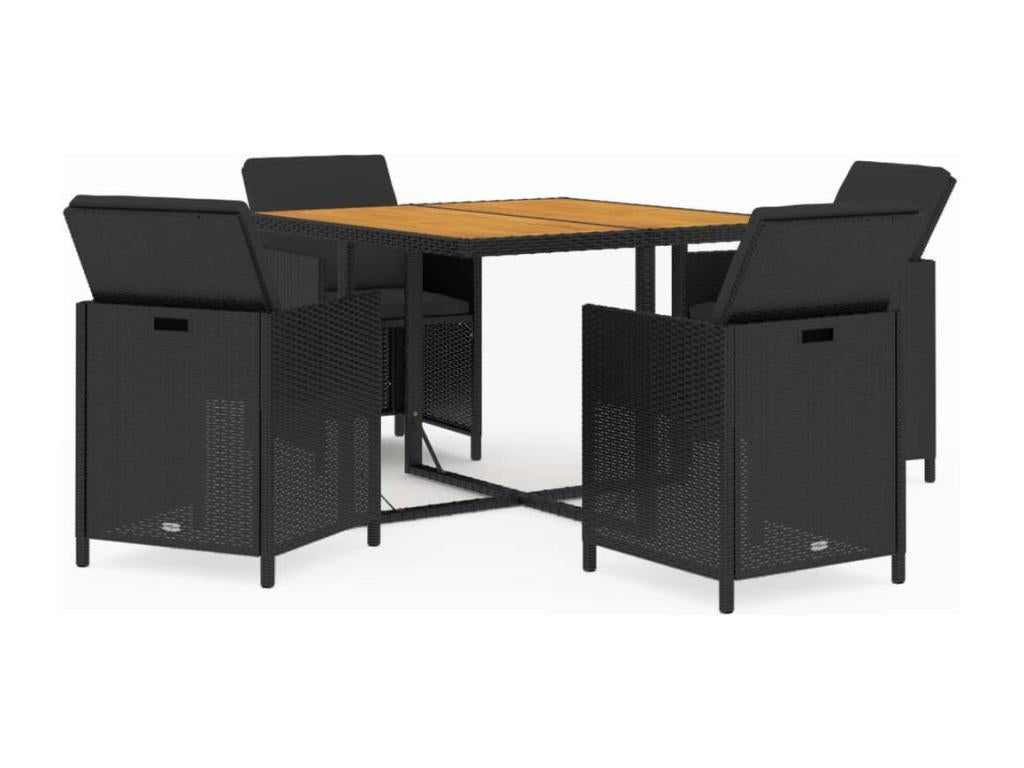 Mobilier à dîner de jardin et coussins 5pcs Résine tressée Noir 3 WPXV01997