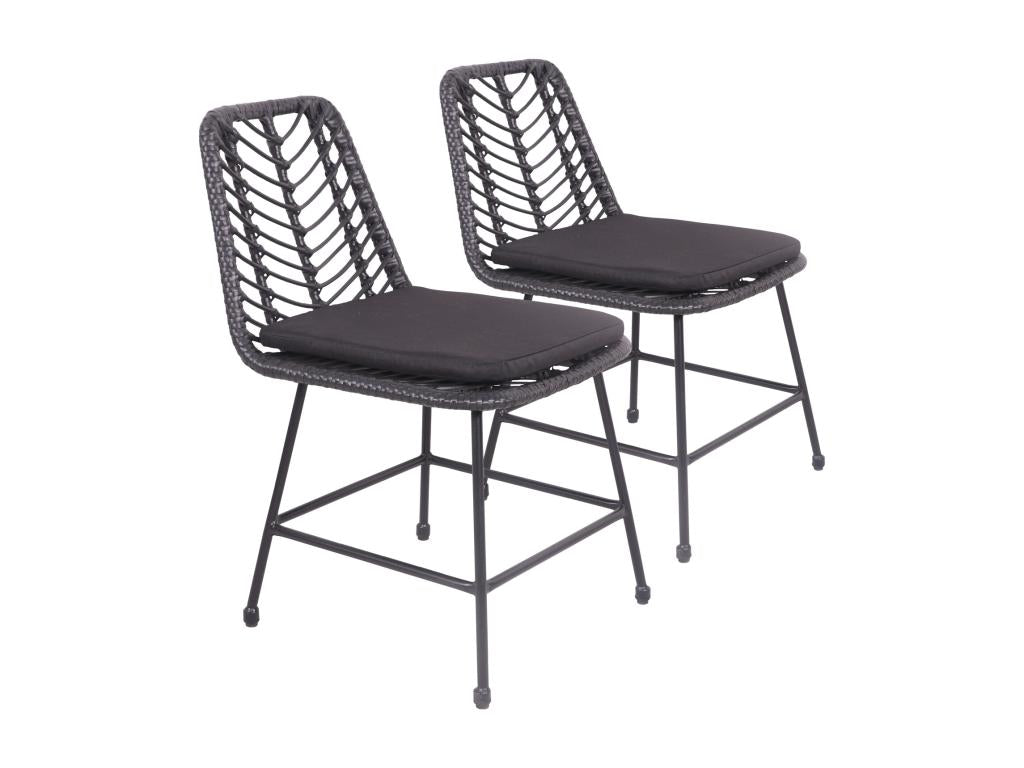 Lot de 2 chaises en rotin synthétique noires avec coussins Boislis GMCM53053