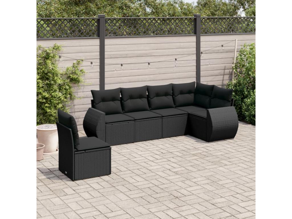Salon de jardin 6 pcs avec coussins noir résine tressée WMQA97800