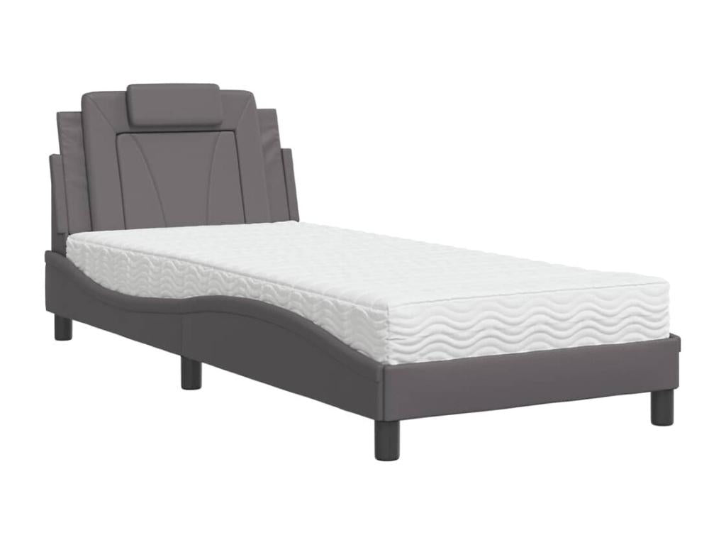 Lit avec matelas gris 80x200 cm similicuir OUJO70227
