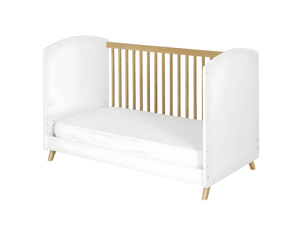 Pack lit bébé évolutif avec matelas 70x140 cm panneaux de fibres blanc et noisette Boislis UODS44978